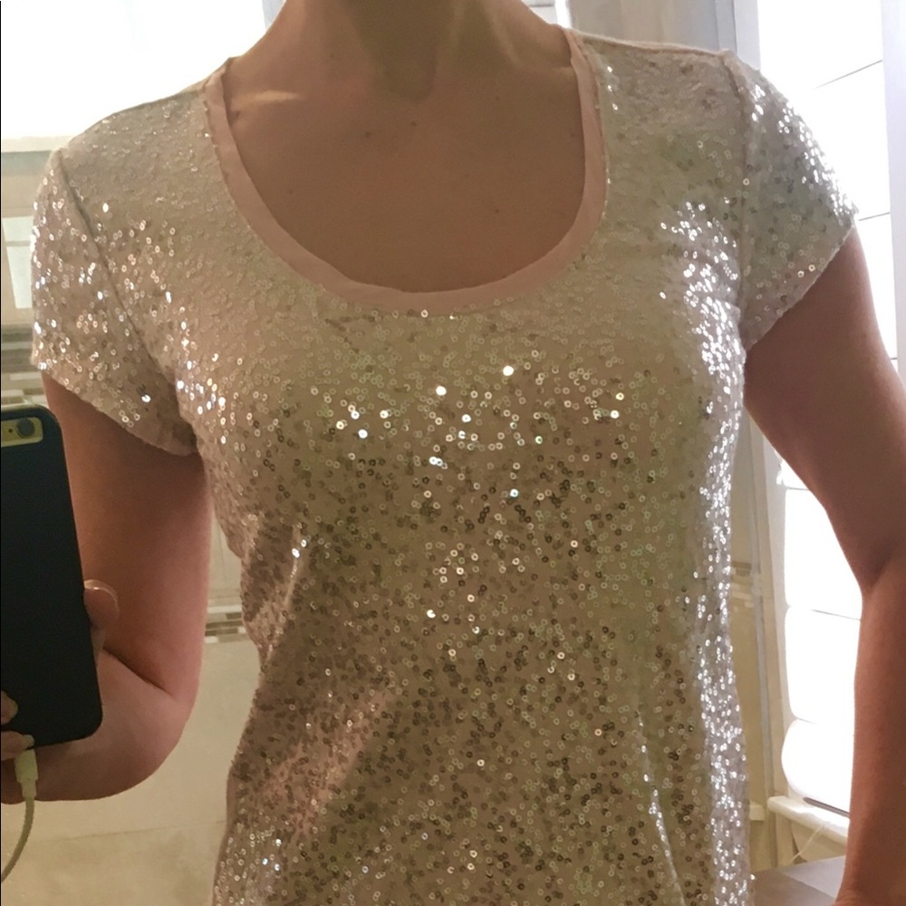 white house black market pink tee w/ sequins